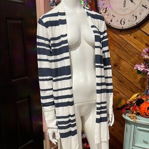 Striped Blue and White Cardigan Large LOFT #EE